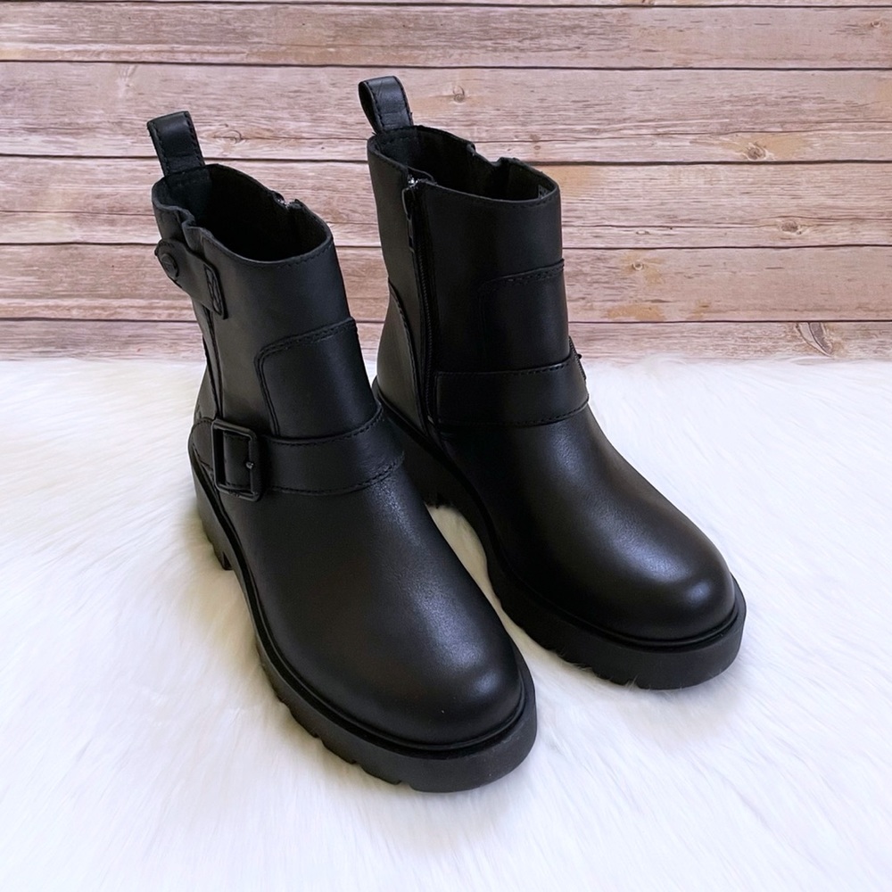 UGG Saoirse Black Leather Waterproof Moto Boots - Picture 5 of 8